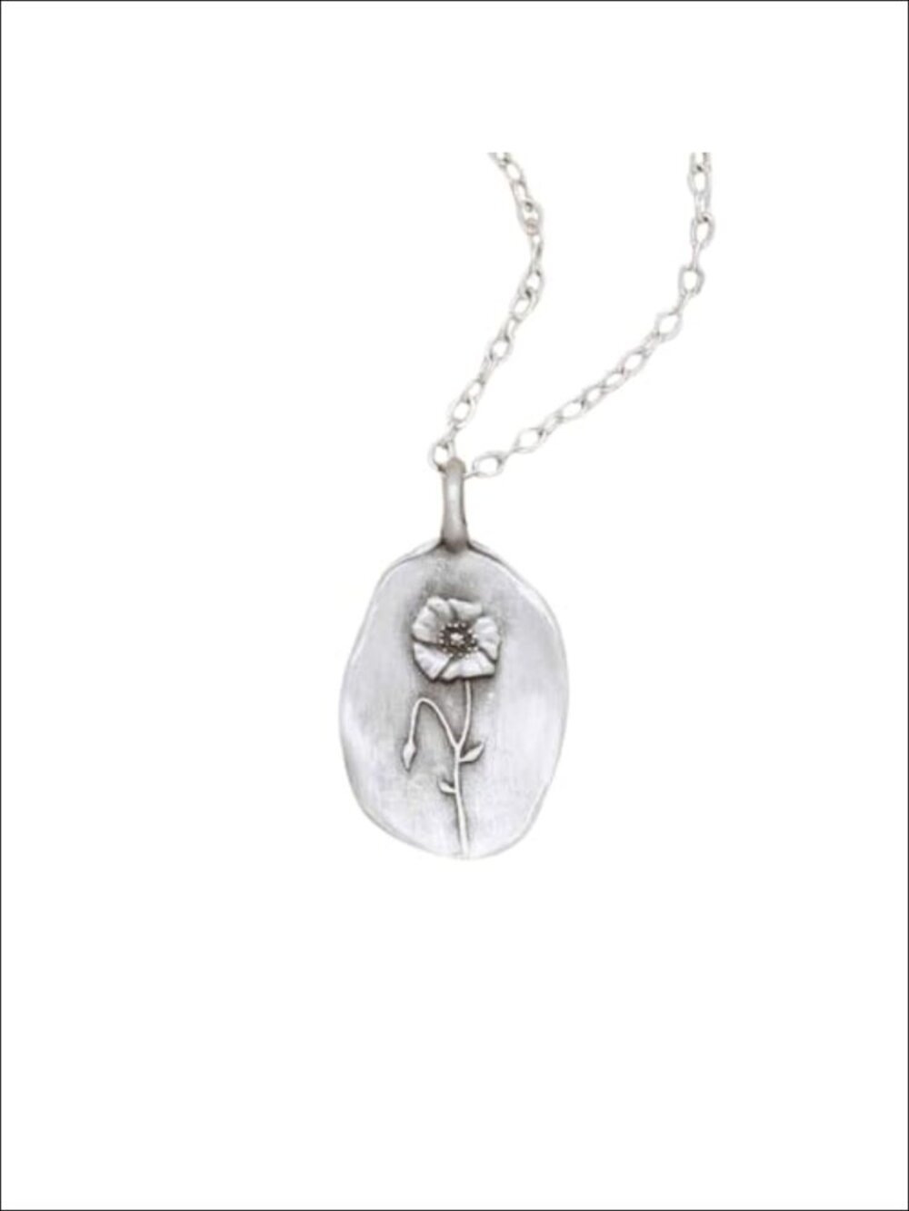 Pewter Birth Flower Pendant Necklace August Poppy Chain Gift Women Minimalist
